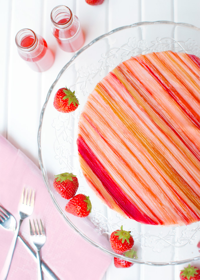 Strawberry Mousse Cake with Candied Rhubarb - The Tough Cookie