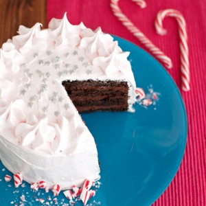 Chocolate Cake with Candy Cane Frosting Featured