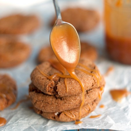 Caramel Molasses Cookies with a Salted Caramel Drizzle