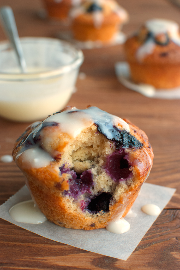 The Tough Cookie | Best Blueberry Muffins Ever: Double Blueberry with a Sweet Sour Cream Drizzle | thetoughcookie.com