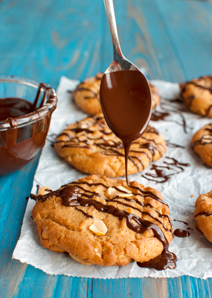 Peanut Butter Cookies with a Dark Chocolate Drizzle