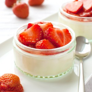 Buttermilk Panna Cotta with Macerated Strawberries Featured