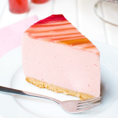 Strawberry Mousse Cake with Candied Rhubarb