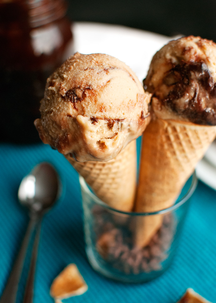 Peanut Butter Ice Cream with a Chocolate Fudge Swirl