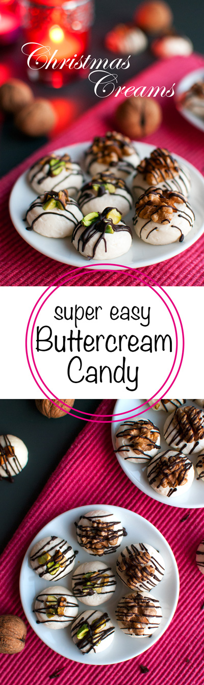 Christmas Buttercream Candy - These candies are really easy to make. All you need is your favorite buttercream, some melted chocolate, and a yummy topping! | thetoughcookie.com