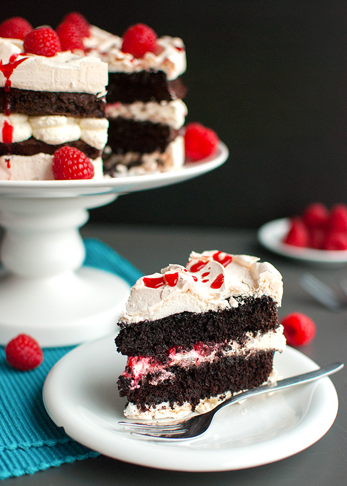 The Tough Cookie | Chocolate Meringue Layer Cake with Raspberries and Cream | thetoughcookie.com