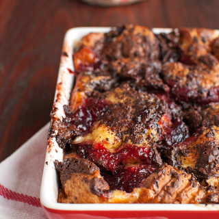 Brioche Bread Pudding with Dark Chocolate and Red Fruit