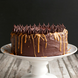 The Best Peanut Butter Cake with Dark Chocolate Frosting