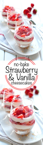 No-Bake Vanilla Strawberry Cheesecakes - The Tough Cookie
