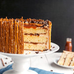 Salted Caramel Pretzel Cake - To die for! | thetoughcookie.com