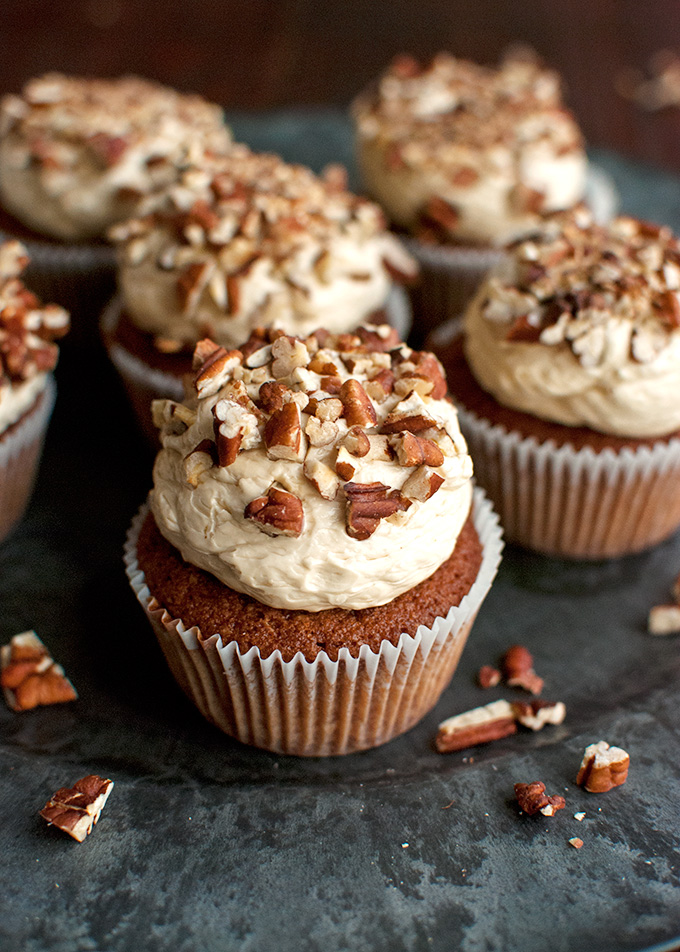 Pecan Pie Cupcakes with the Smoothest Pecan Pie Ermine Buttercream Frosting | thetoughcookie.com