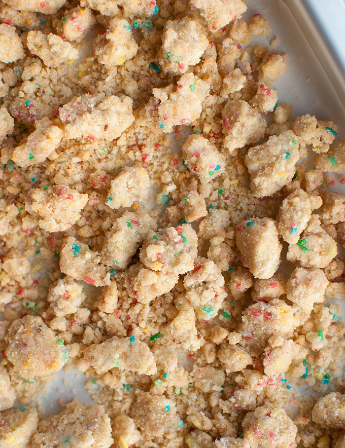 Momofuku Birthday Cake Crumbs - This post is all about those delicious, crunchy crumbs. Perfect as a topping, but also delicious in between cake layers! | thetoughcookie.com