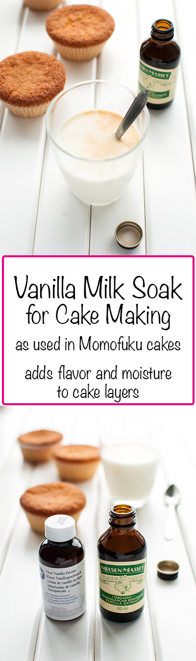Vanilla Milk Soak for Cake Making - as used in Momofuku cakes. Drizzled over cake layers, this soak adds both flavor and moisture to cakes, making them even more delicious! | thetoughcookie.com